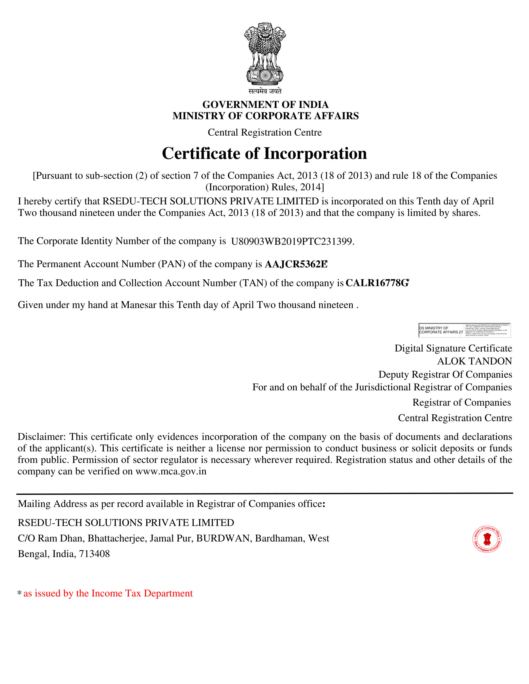 Certificate